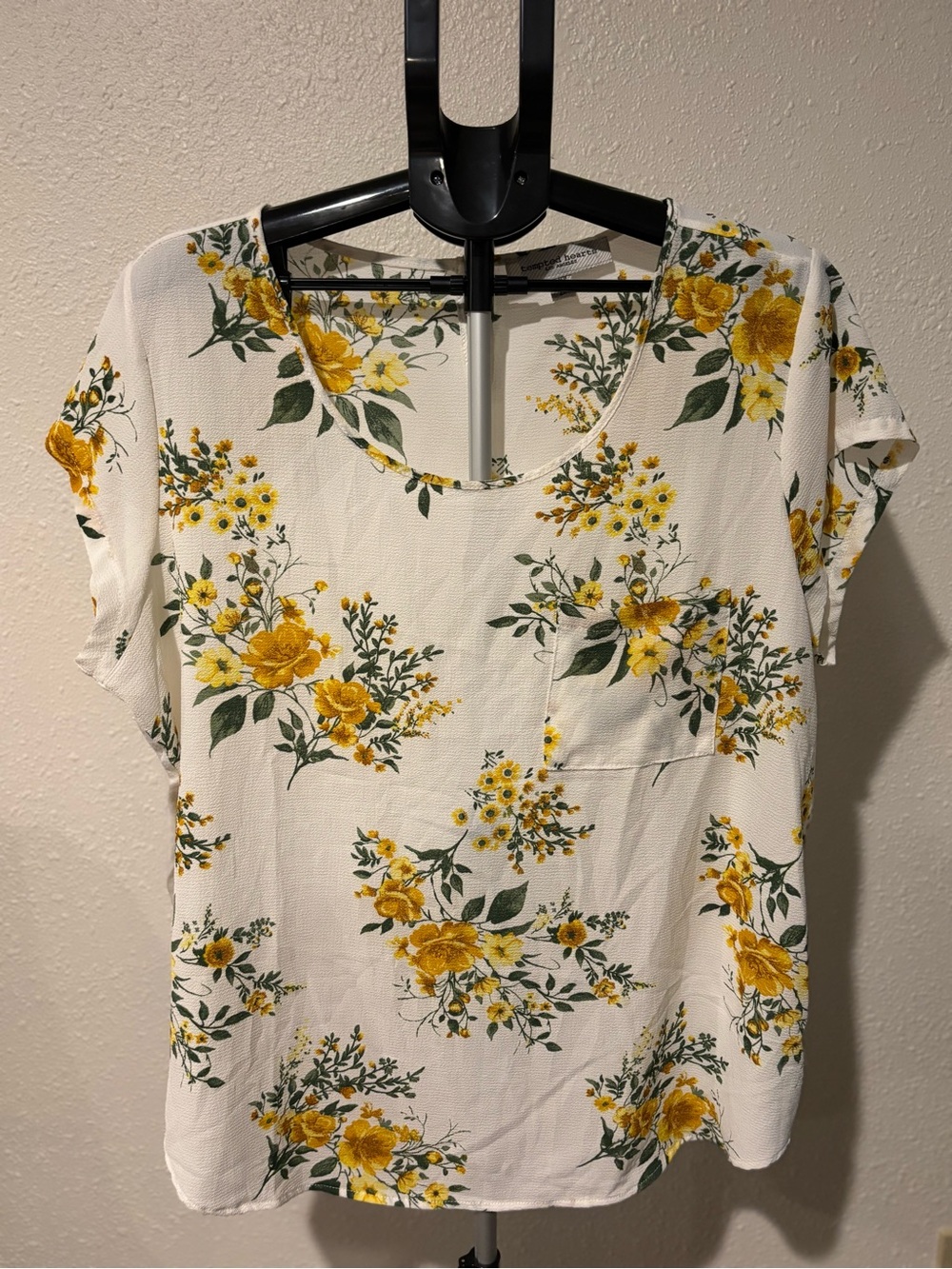Tempted Hearts White Tee with Yellow Floral Print